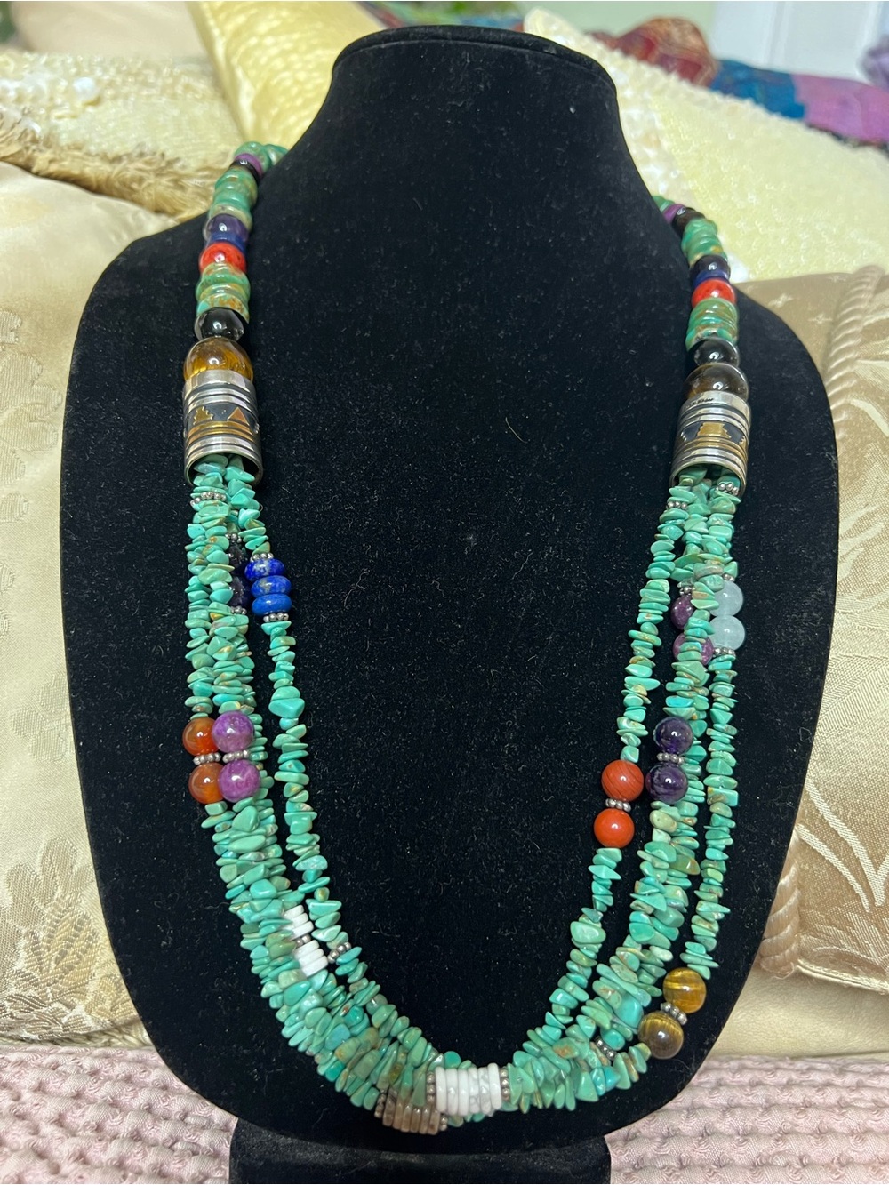 VTG Navajo T&R Tommy Rosita Singer Turquoise Multi-Strand Statement Necklace 30”